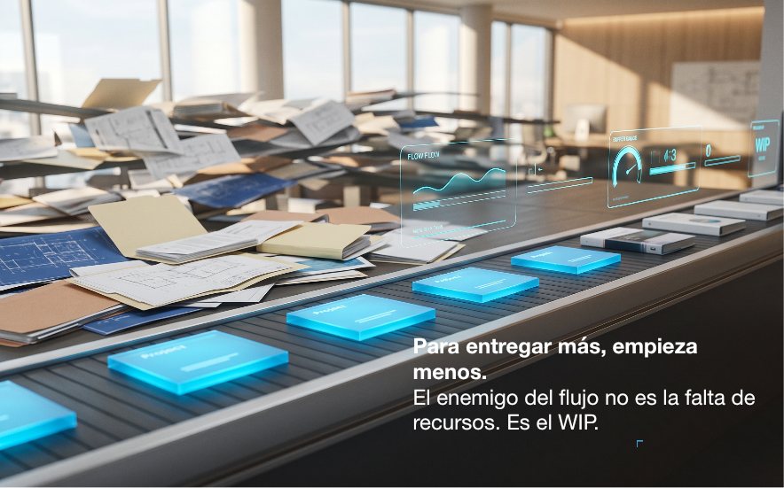 A production line visualises excessive work in progress and the flow of projects.